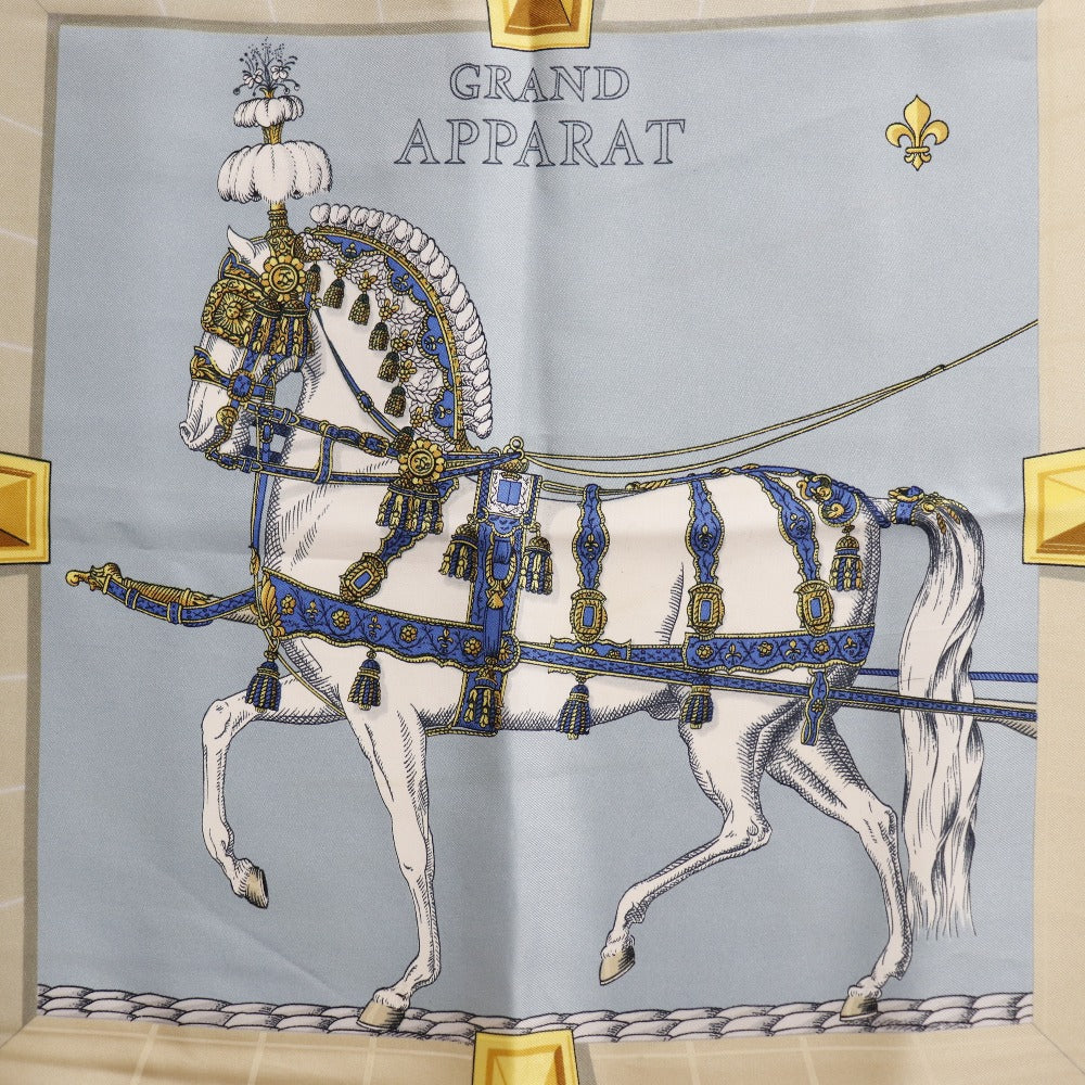 HERMES scarf silk Blue Dressed horse GRAND APPARAT Carre90 Women Used