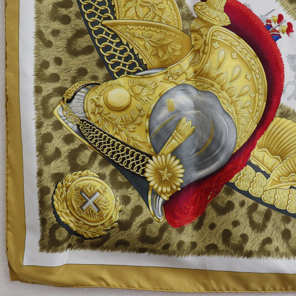 HERMES scarf silk yellow helmet and feather CASQUES et PLUMETS Carre90 Women Used