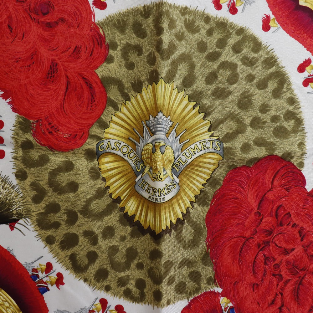 HERMES scarf silk yellow helmet and feather CASQUES et PLUMETS Carre90 Women Used
