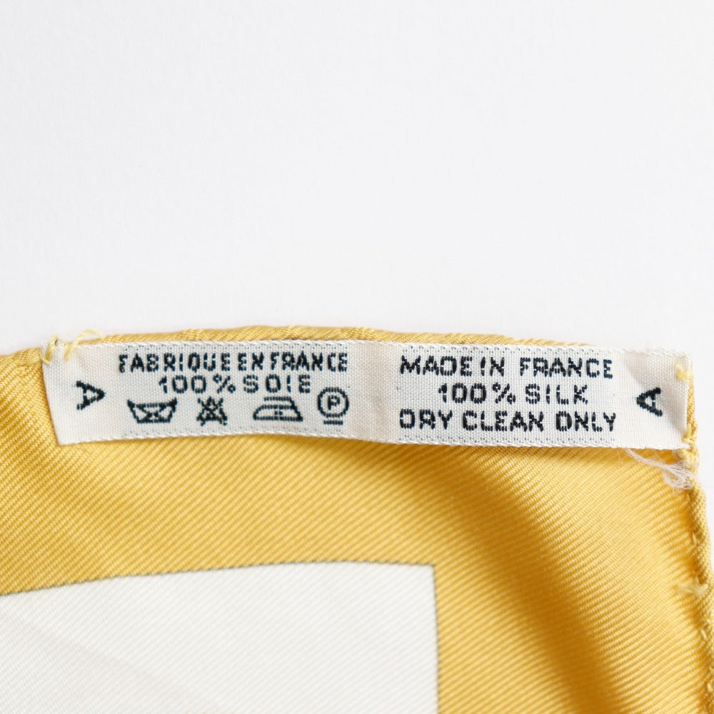HERMES scarf silk yellow helmet and feather CASQUES et PLUMETS Carre90 Women Used