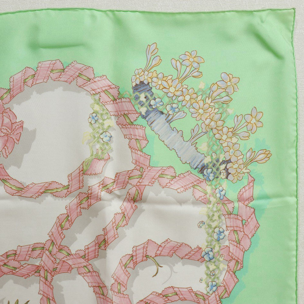 HERMES scarf silk Green Spring celebration LE SACRE du PRINTEMPS Carre90 Women Used