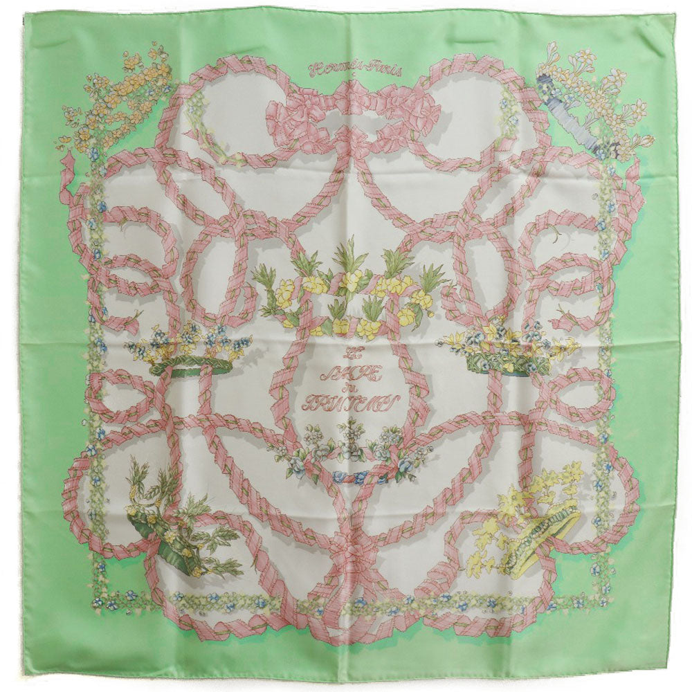 HERMES scarf silk Green Spring celebration LE SACRE du PRINTEMPS Carre90 Women Used
