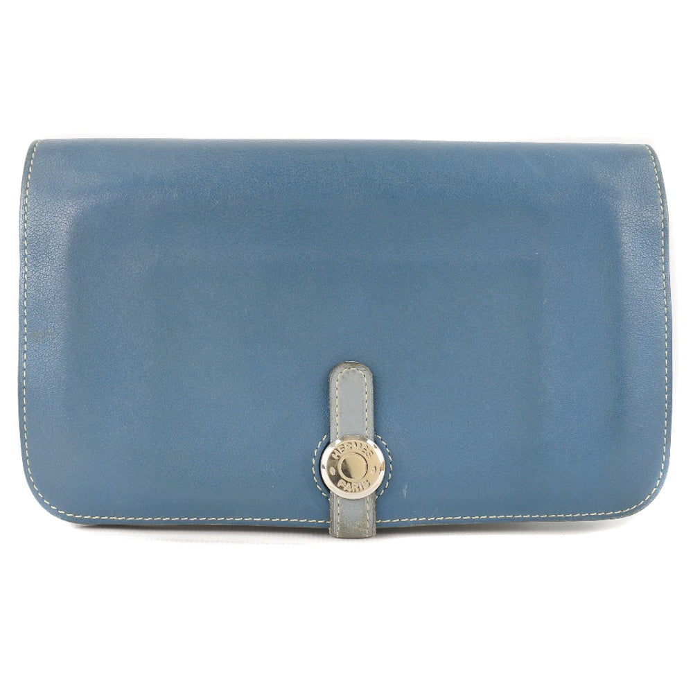 HERMES Long Wallet Purse Calfskin Blue Dogon unisex(Unisex) Used