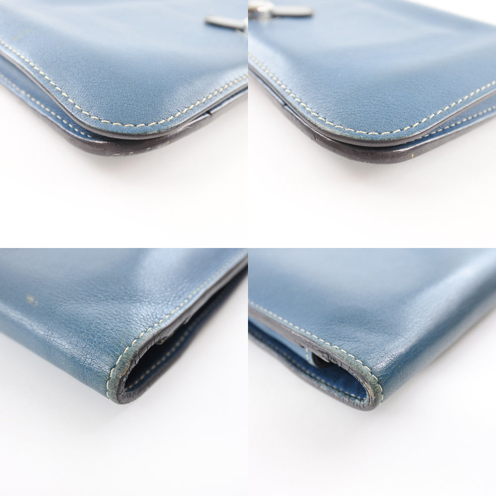 HERMES Long Wallet Purse Calfskin Blue Dogon unisex(Unisex) Used