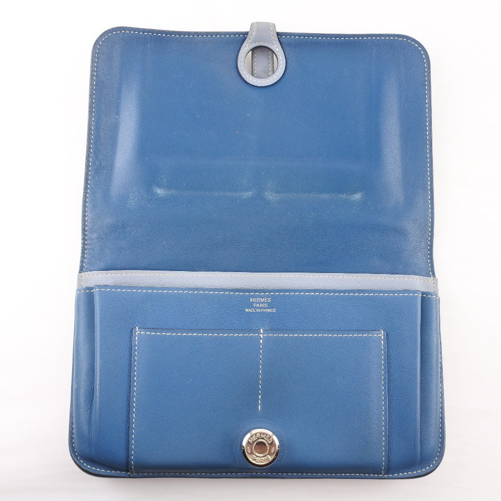 HERMES Long Wallet Purse Calfskin Blue Dogon unisex(Unisex) Used