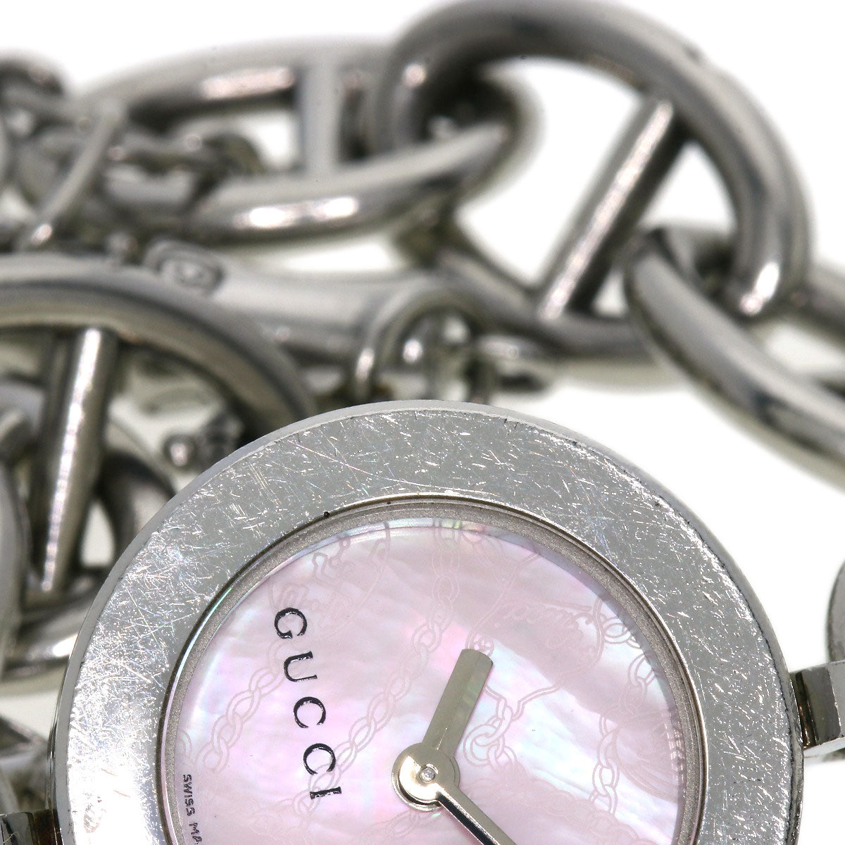 GUCCI Watches Quartz 107 Stainless Steel , Stainless Steel Silver G Charm Bracelet Pink shell dial Women Used