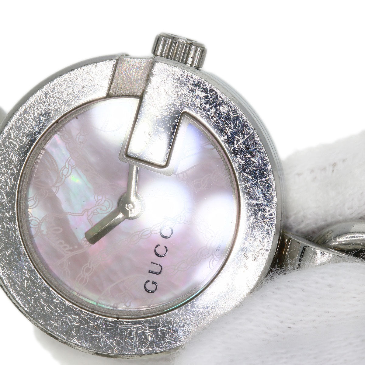 GUCCI Watches Quartz 107 Stainless Steel , Stainless Steel Silver G Charm Bracelet Pink shell dial Women Used