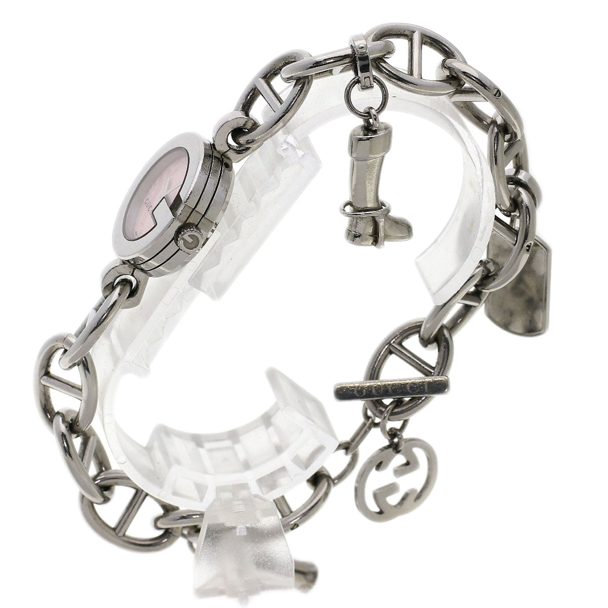 GUCCI Watches Quartz 107 Stainless Steel , Stainless Steel Silver G Charm Bracelet Pink shell dial Women Used
