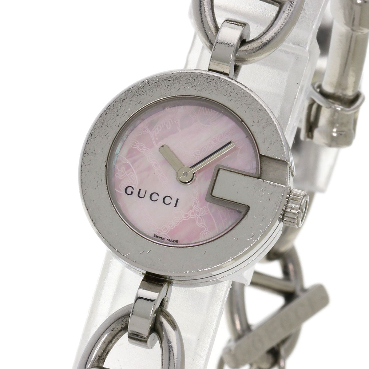 GUCCI Watches Quartz 107 Stainless Steel , Stainless Steel Silver G Charm Bracelet Pink shell dial Women Used
