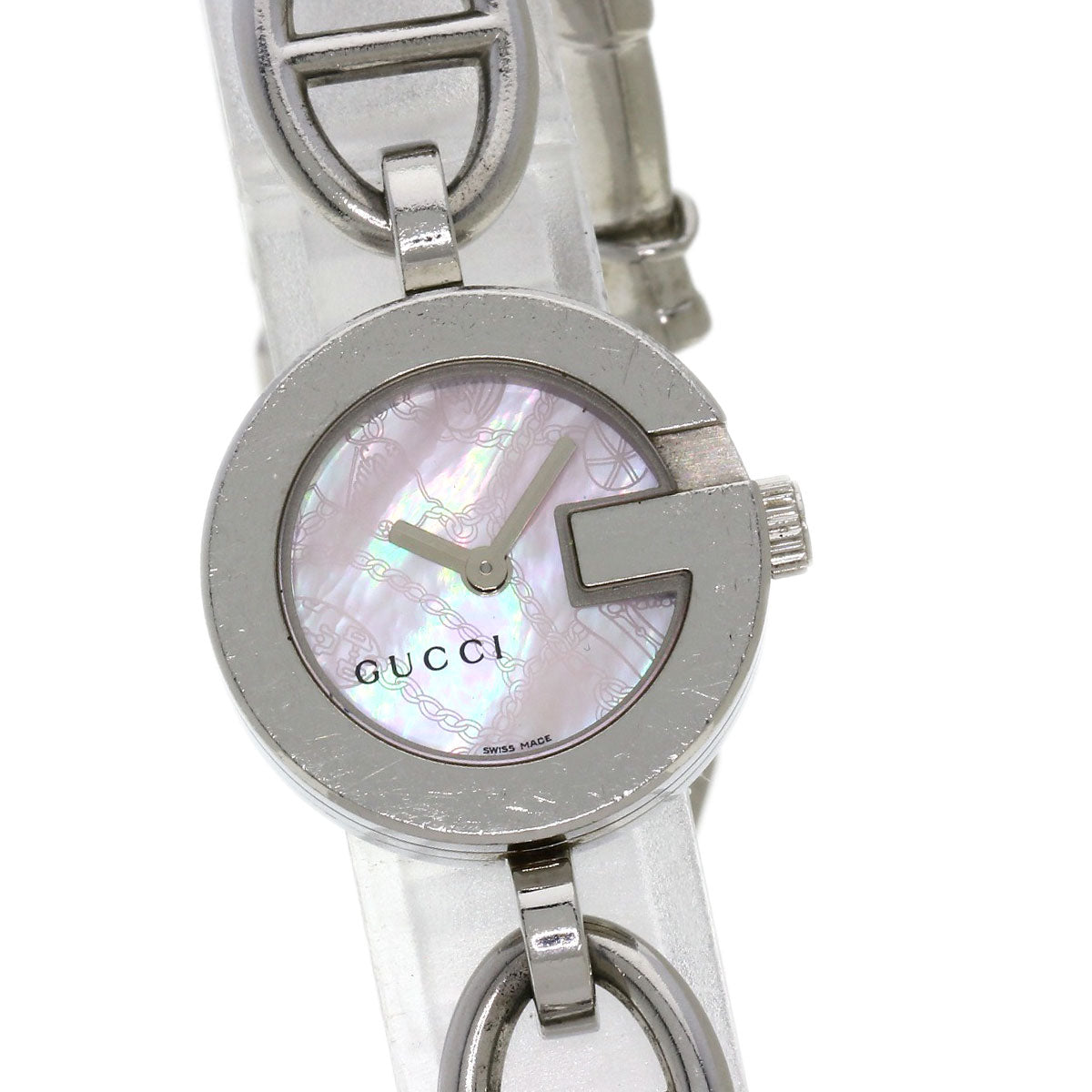 GUCCI Watches Quartz 107 Stainless Steel , Stainless Steel Silver G Charm Bracelet Pink shell dial Women Used