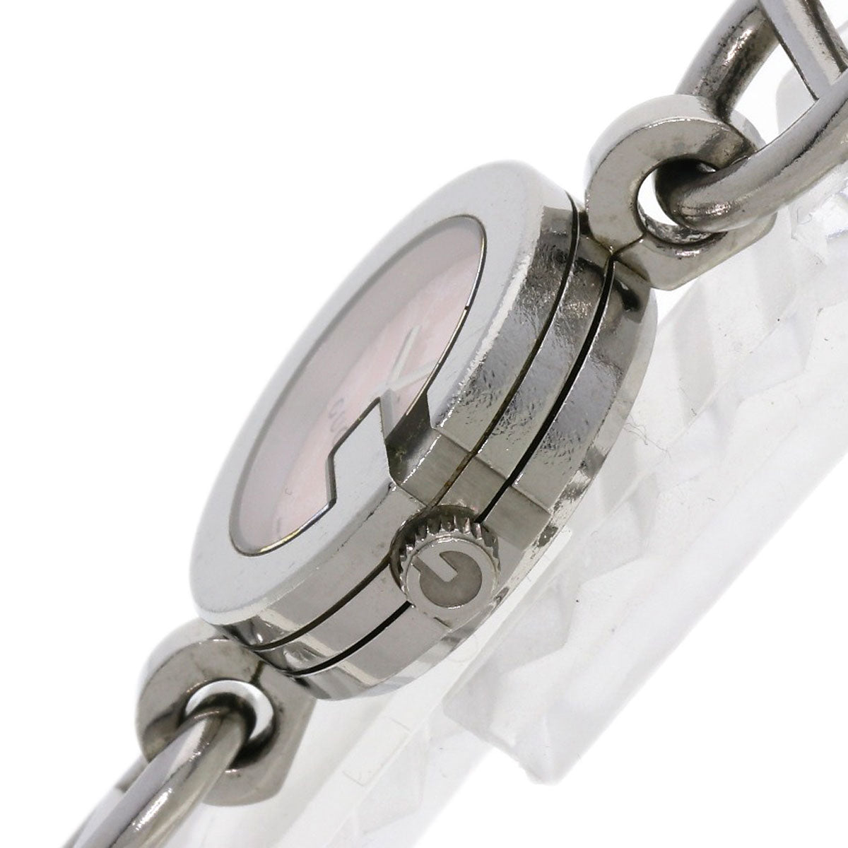 GUCCI Watches Quartz 107 Stainless Steel , Stainless Steel Silver G Charm Bracelet Pink shell dial Women Used