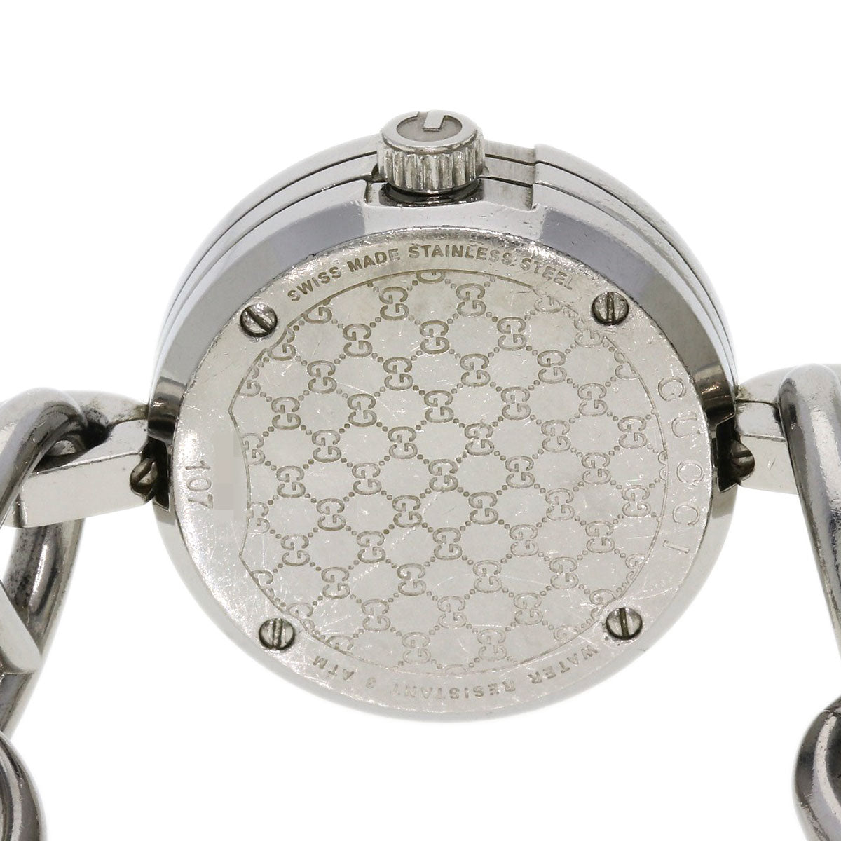 GUCCI Watches Quartz 107 Stainless Steel , Stainless Steel Silver G Charm Bracelet Pink shell dial Women Used