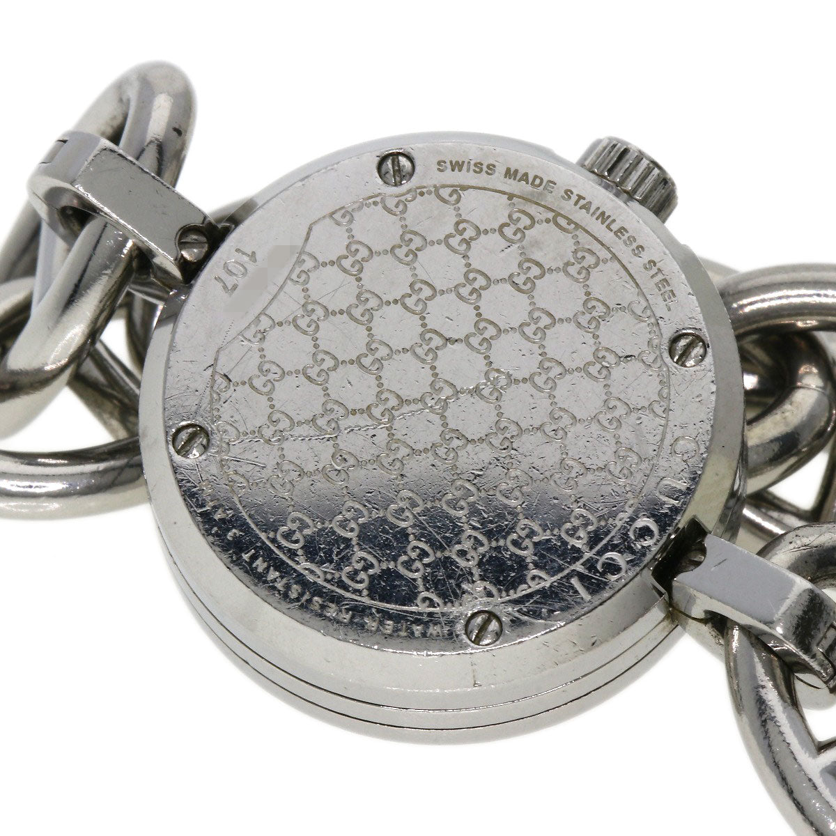 GUCCI Watches Quartz 107 Stainless Steel , Stainless Steel Silver G Charm Bracelet Pink shell dial Women Used