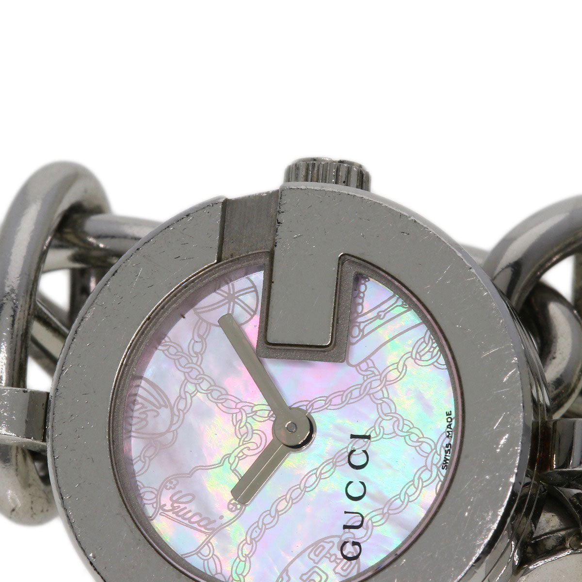 GUCCI Watches Quartz 107 Stainless Steel , Stainless Steel Silver G Charm Bracelet Pink shell dial Women Used