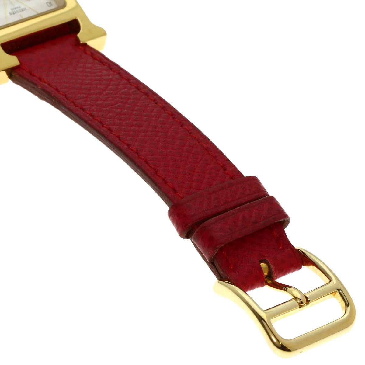 HERMES Watches Quartz HH1.201 Gold Plated, Leather gold H watch Silver dial Women Used