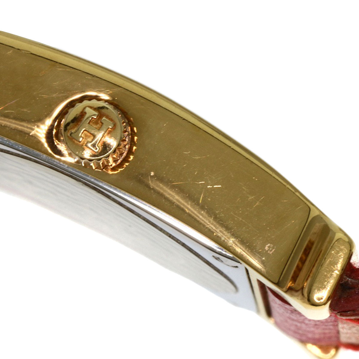 HERMES Watches Quartz HH1.201 Gold Plated, Leather gold H watch Silver dial Women Used