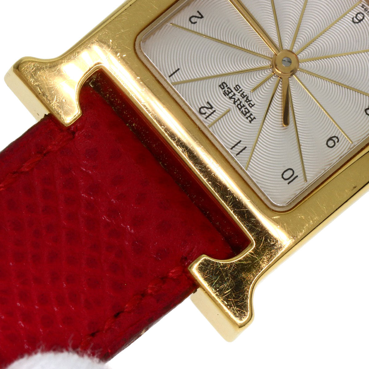 HERMES Watches Quartz HH1.201 Gold Plated, Leather gold H watch Silver dial Women Used