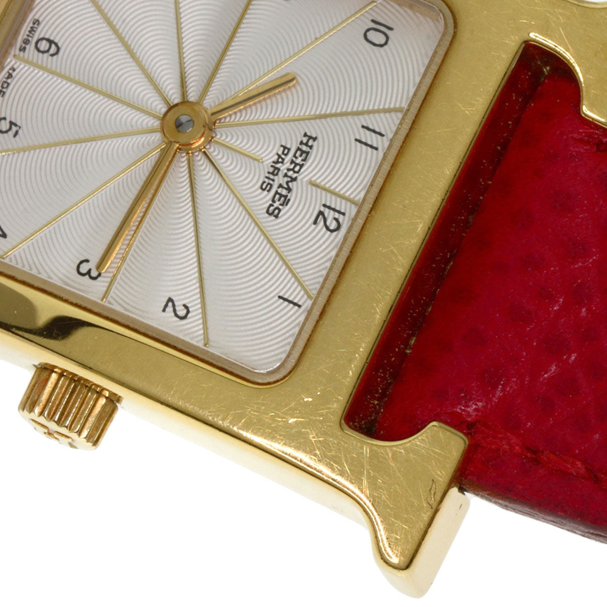 HERMES Watches Quartz HH1.201 Gold Plated, Leather gold H watch Silver dial Women Used