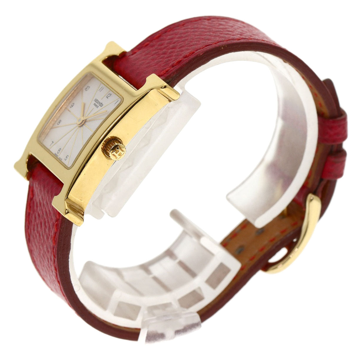 HERMES Watches Quartz HH1.201 Gold Plated, Leather gold H watch Silver dial Women Used