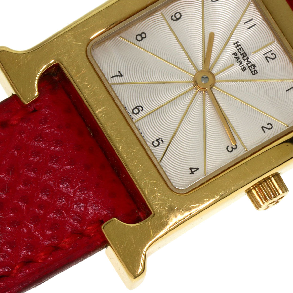 HERMES Watches Quartz HH1.201 Gold Plated, Leather gold H watch Silver dial Women Used