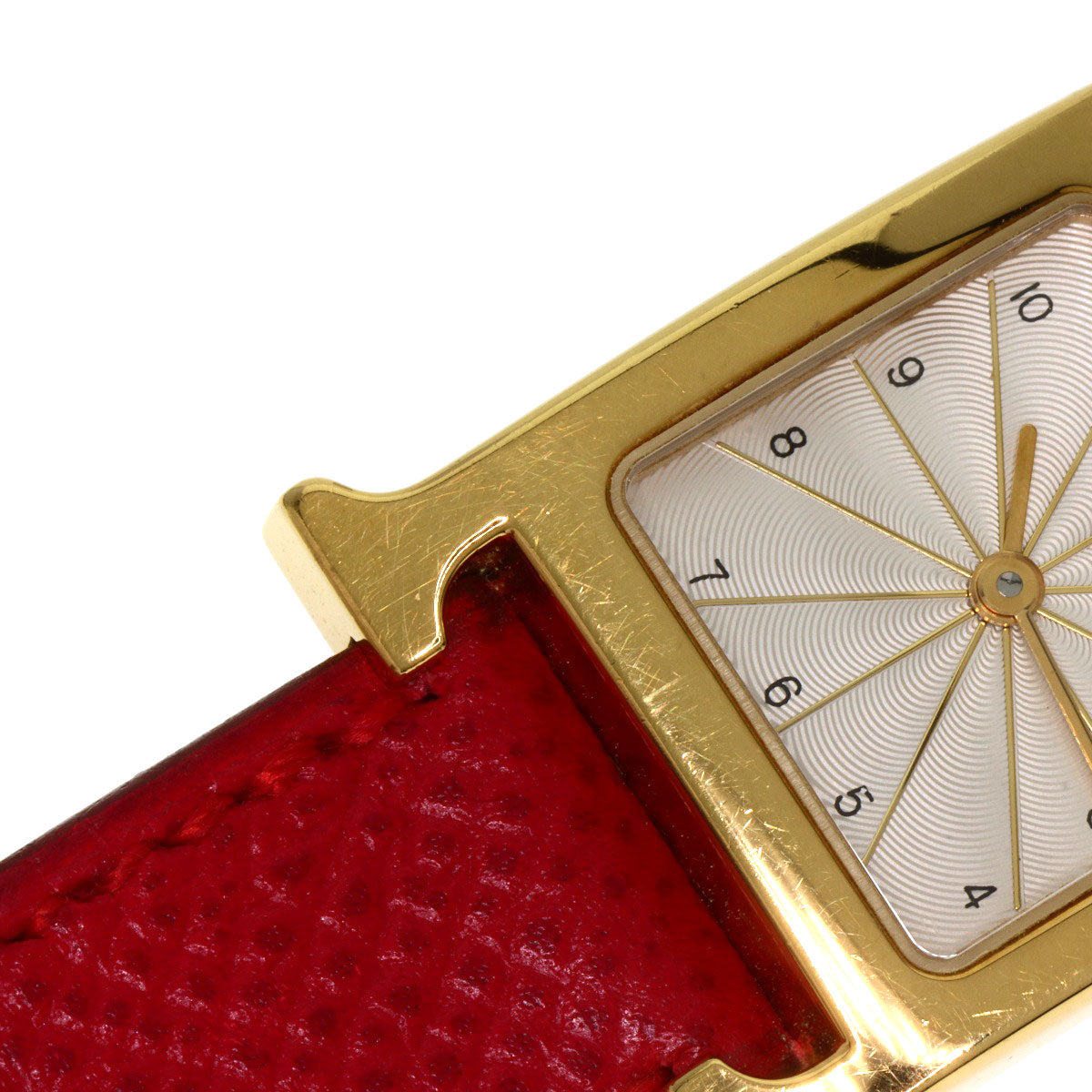 HERMES Watches Quartz HH1.201 Gold Plated, Leather gold H watch Silver dial Women Used