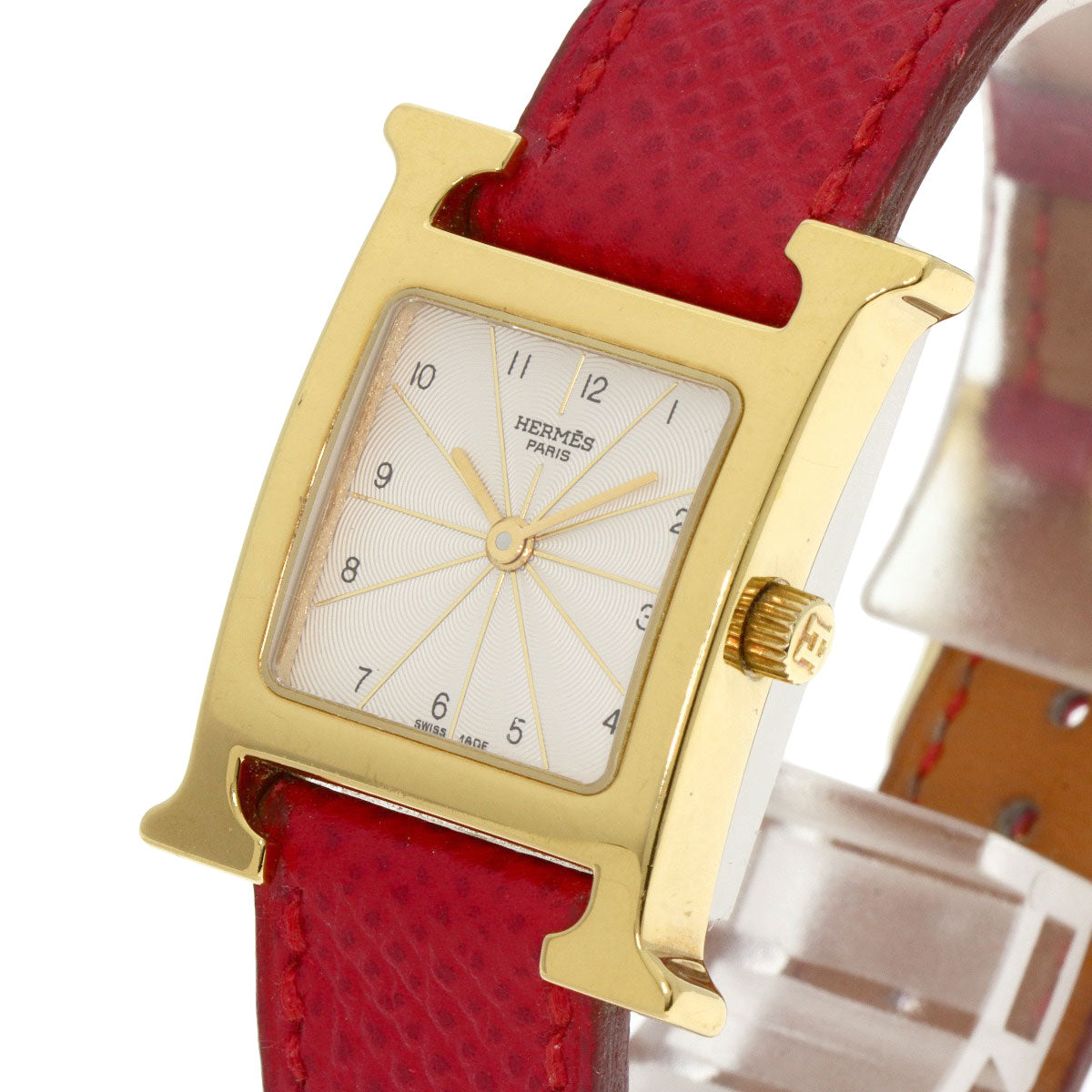 HERMES Watches Quartz HH1.201 Gold Plated, Leather gold H watch Silver dial Women Used