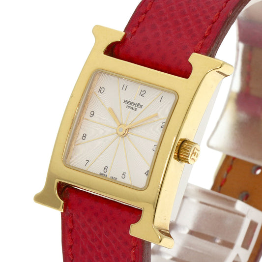 HERMES Watches Quartz HH1.201 Gold Plated, Leather gold H watch Silver dial Women Used