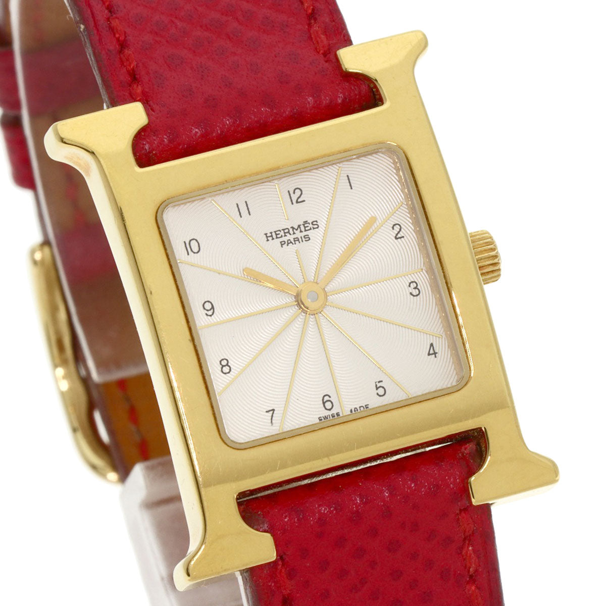 HERMES Watches Quartz HH1.201 Gold Plated, Leather gold H watch Silver dial Women Used