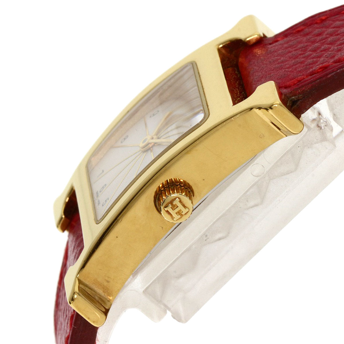 HERMES Watches Quartz HH1.201 Gold Plated, Leather gold H watch Silver dial Women Used