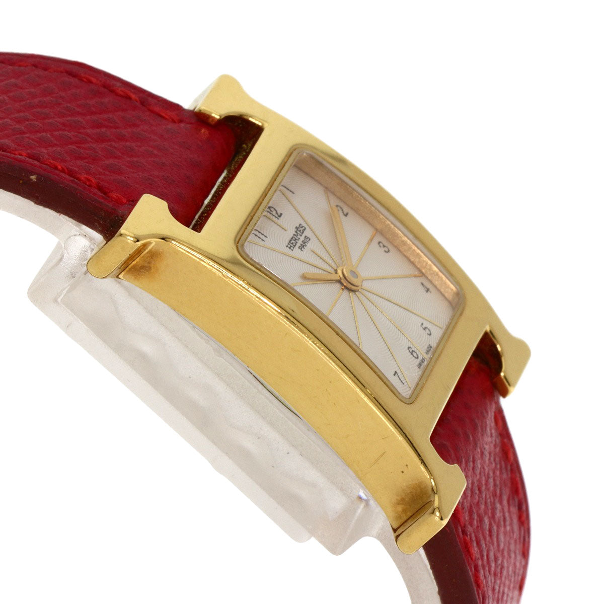 HERMES Watches Quartz HH1.201 Gold Plated, Leather gold H watch Silver dial Women Used