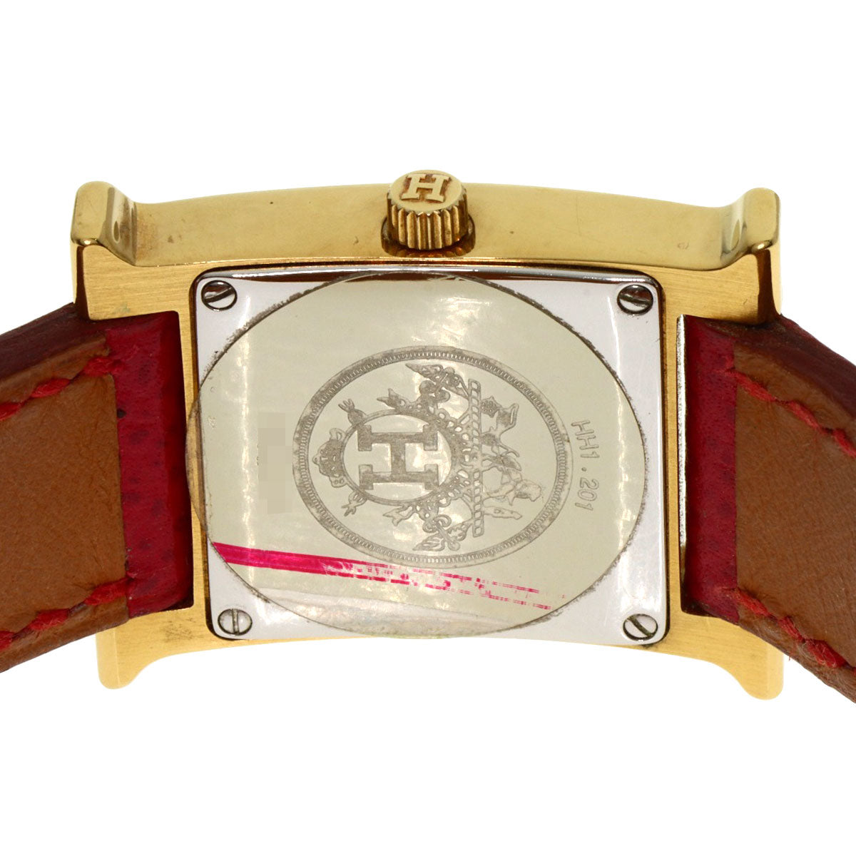 HERMES Watches Quartz HH1.201 Gold Plated, Leather gold H watch Silver dial Women Used