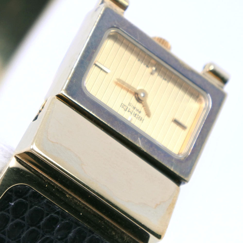 HERMES Watches Quartz L01.201 Plated Gold , Leather gold Location gold dial Women Used