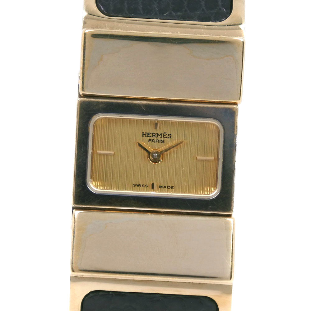 HERMES Watches Quartz L01.201 Plated Gold , Leather gold Location gold dial Women Used