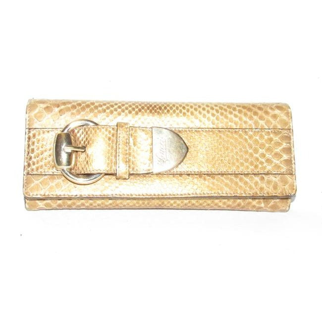 Gucci Romy W Accent Gold Pythongold Buckle Skin Leather Clutch