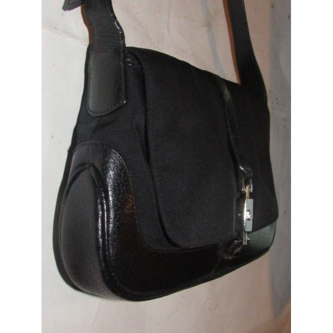 Gucci Jackie Pursesdesigner Purses Black Leather And Black Nylon Fabric Shoulder Bag