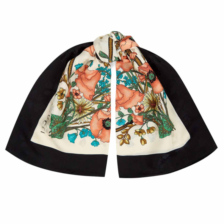 Gucci Silk Floral Scarf with Slight Shimmer