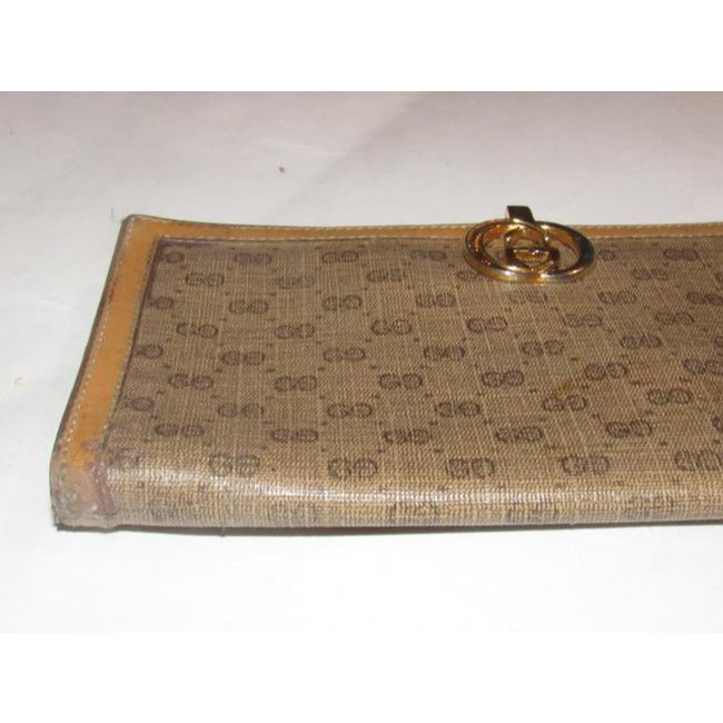Gucci Brown Small G Logo Print Coated Canvas And Camel Leather Vintage Wallet
