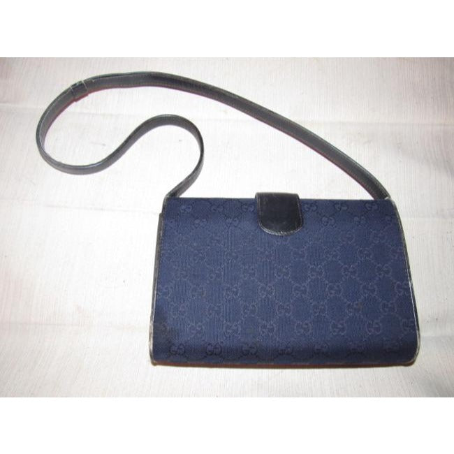 Gucci, deep blue Guccissima print canvas and black leather, envelope top, 1973 two-way-shoulder purse