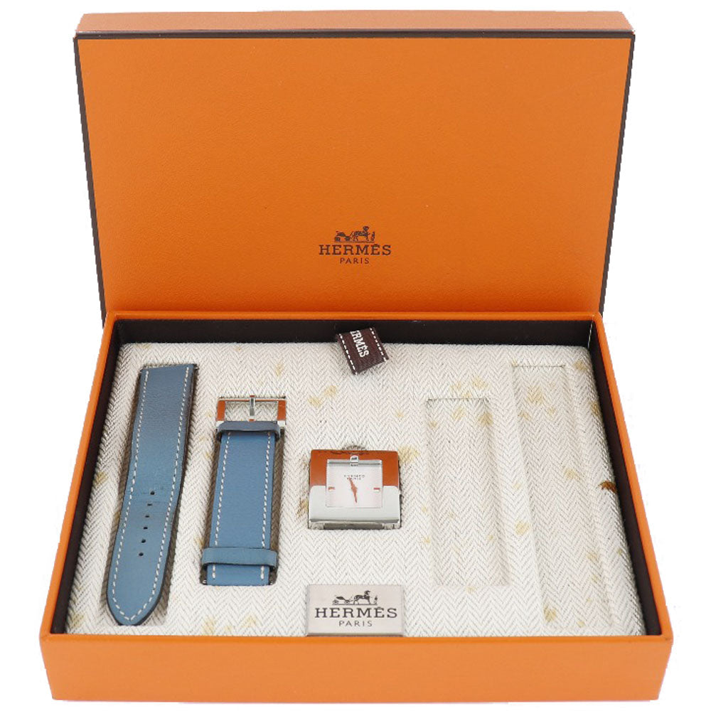 HERMES Watches Quartz BE1.210 Stainless Steel , Leather light blue Belt watch White dial Women Used