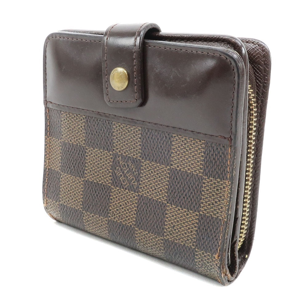 LOUIS VUITTON Bifold Wallet N61668 Damier canvas Brown Compact zip Women Used