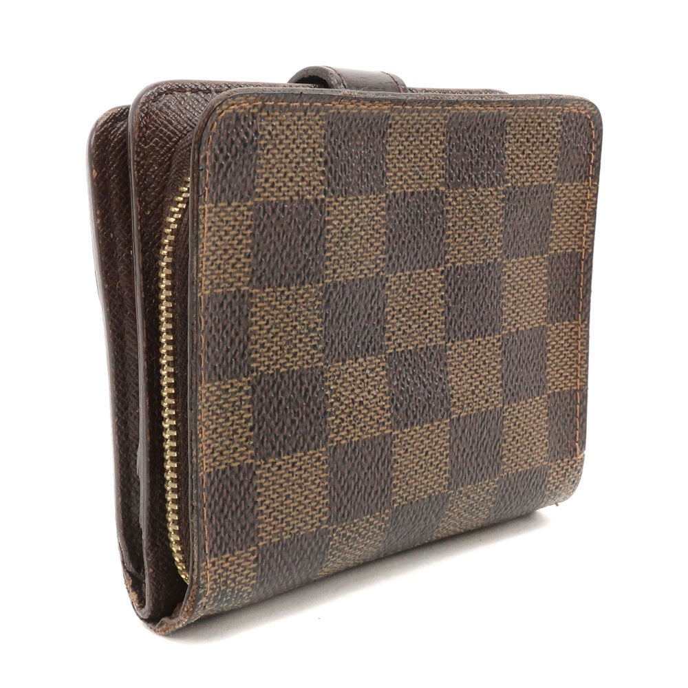 LOUIS VUITTON Bifold Wallet N61668 Damier canvas Brown Compact zip Women Used