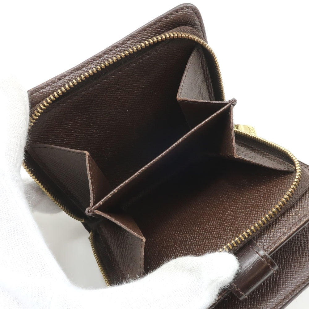 LOUIS VUITTON Bifold Wallet N61668 Damier canvas Brown Compact zip Women Used