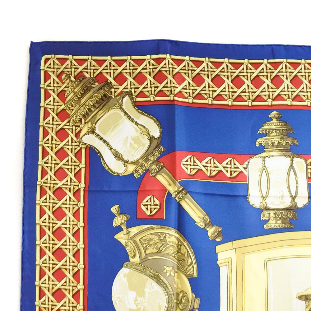 HERMES scarf silk Red / yellow / blue FEUX DE ROUTE Carre90 Women Used