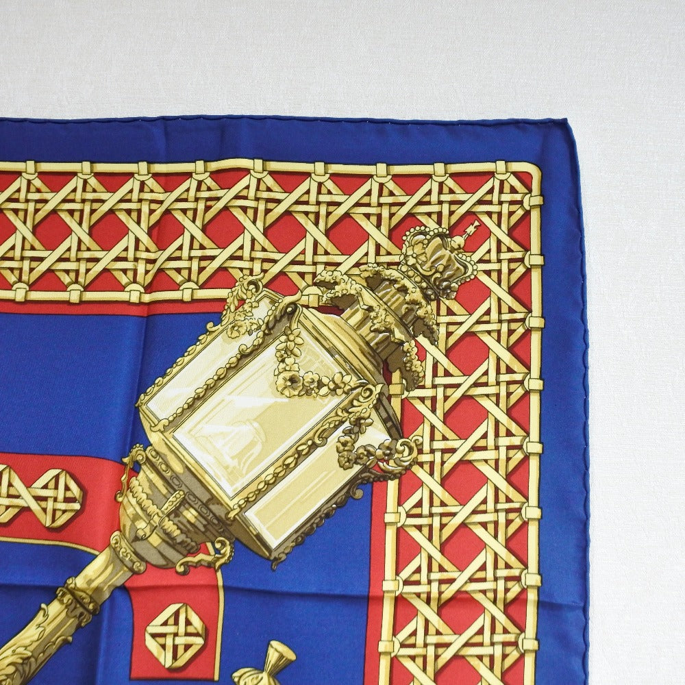 HERMES scarf silk Red / yellow / blue FEUX DE ROUTE Carre90 Women Used