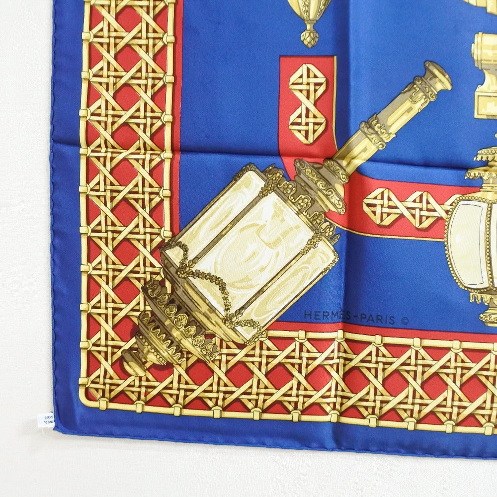 HERMES scarf silk Red / yellow / blue FEUX DE ROUTE Carre90 Women Used