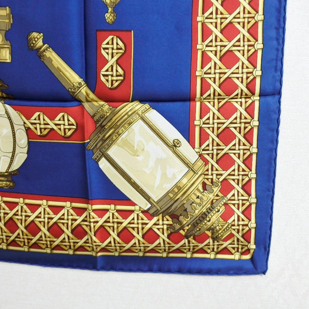 HERMES scarf silk Red / yellow / blue FEUX DE ROUTE Carre90 Women Used