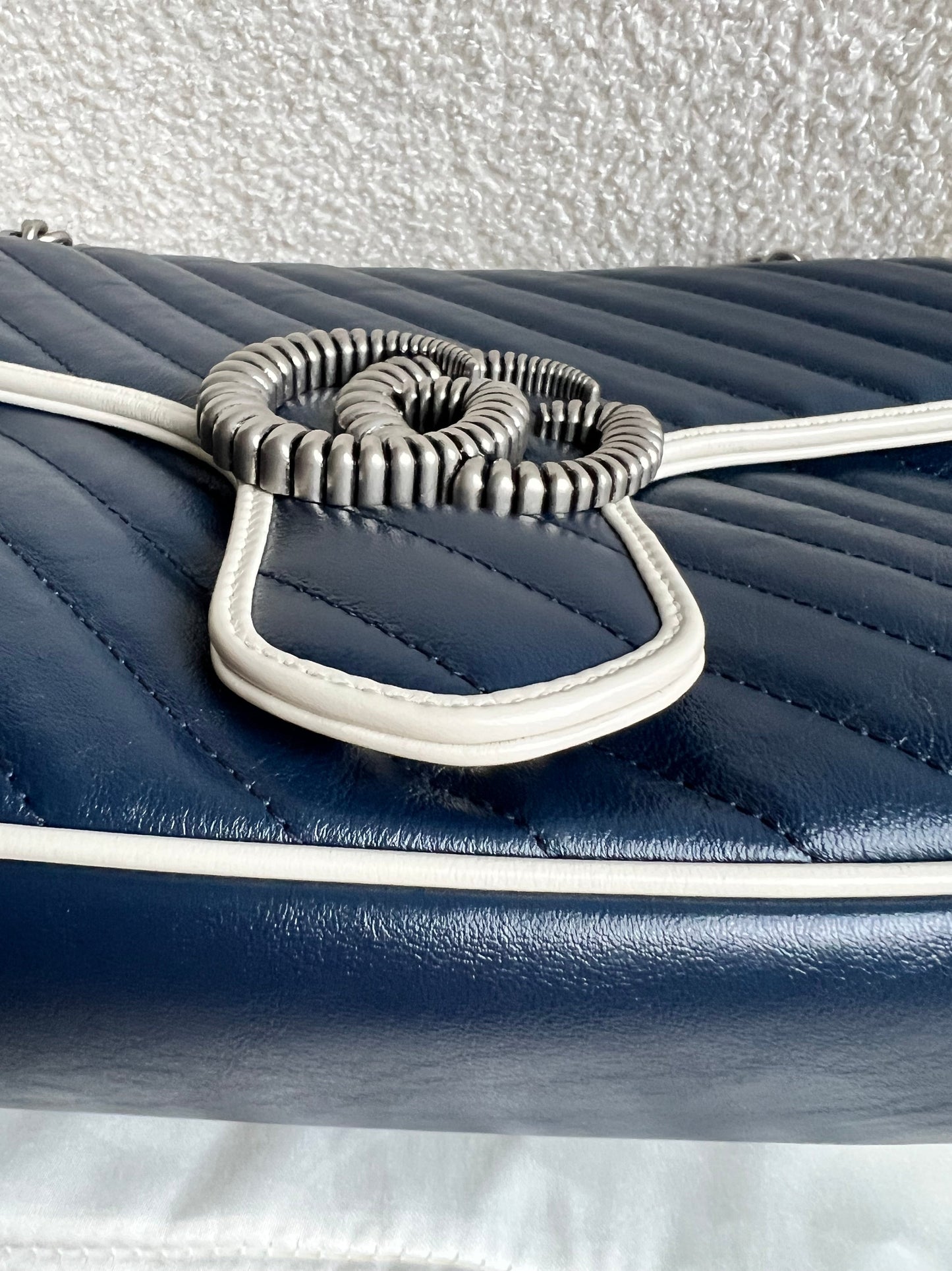 Gucci GG Navy and White Torchon Marmont Medium Shoulder Bag (RRP £2000)
