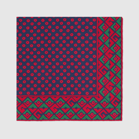 Gucci Flower Print Pocket Square in Blue