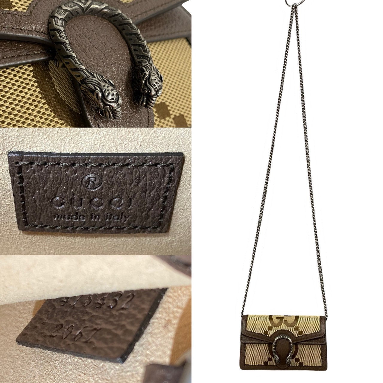 GUCCI Shoulder Bag leather Brown Jumbo GG Dionysus