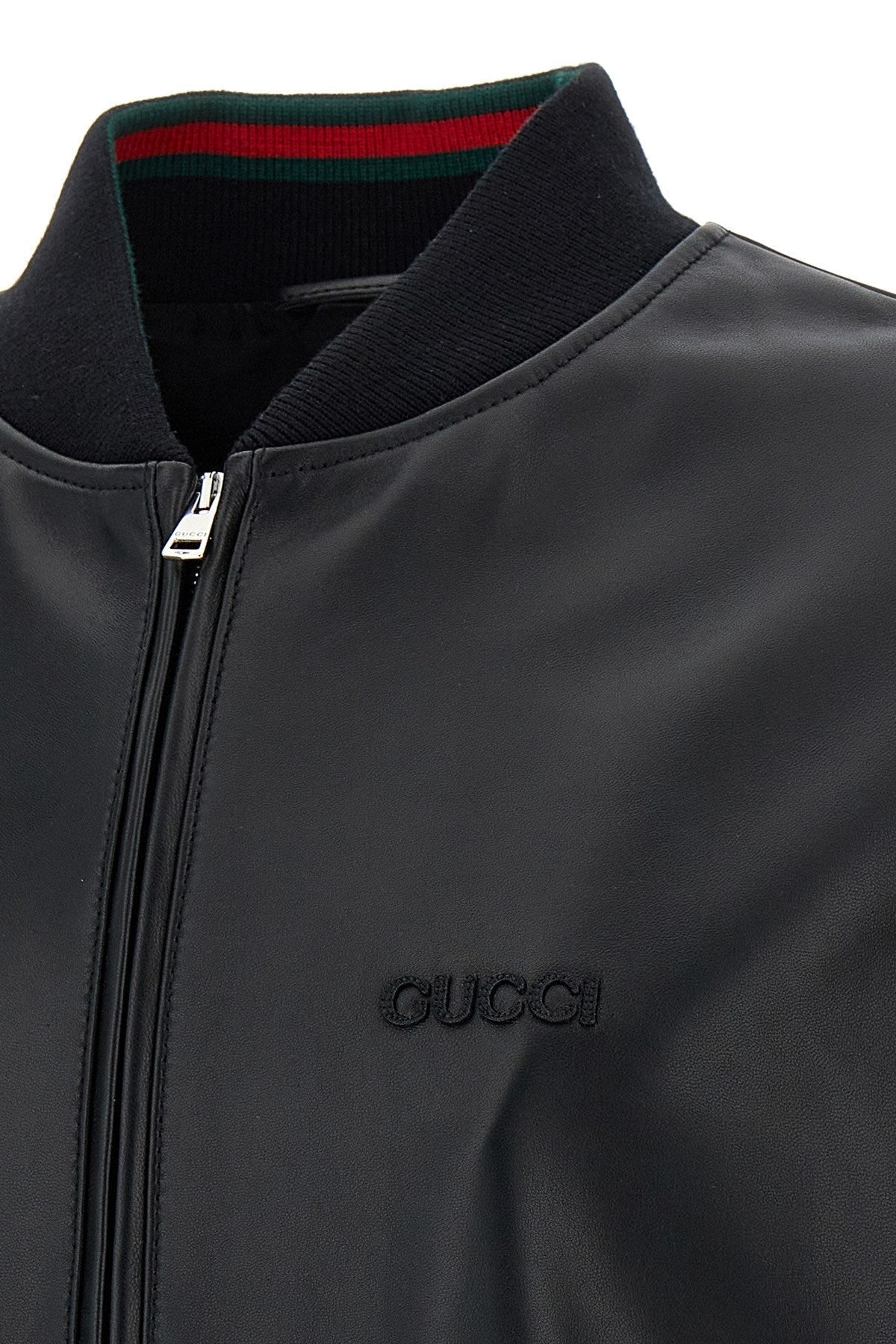 Gucci Men Leather Bomber Jacket